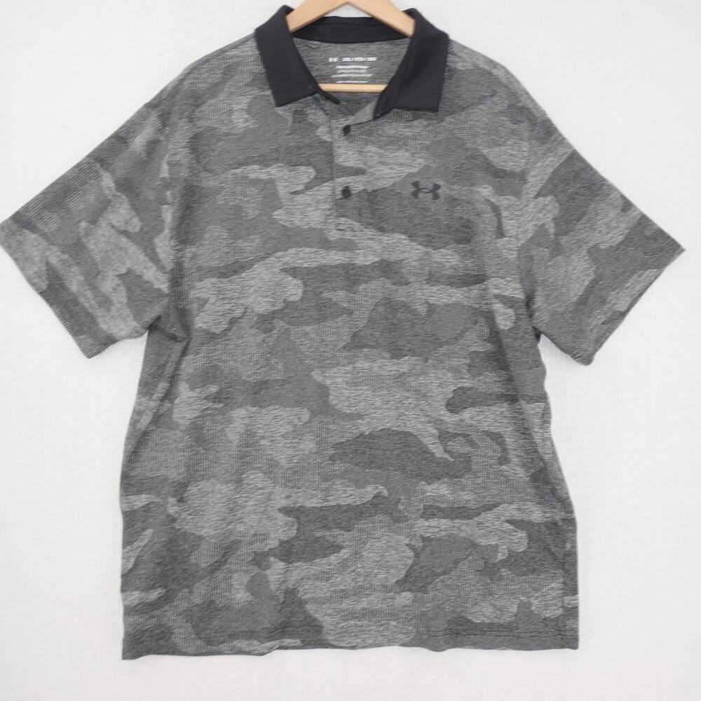 Under Armour Men's 2Xl UA Playoff Camo Jacquard Polo Shirt Black Gray - Picture 3 of 10